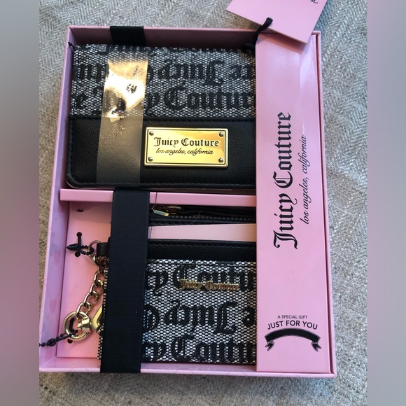 Juicy Couture Handbags - Juicy Couture signature fold over wallet and card case set black/beige